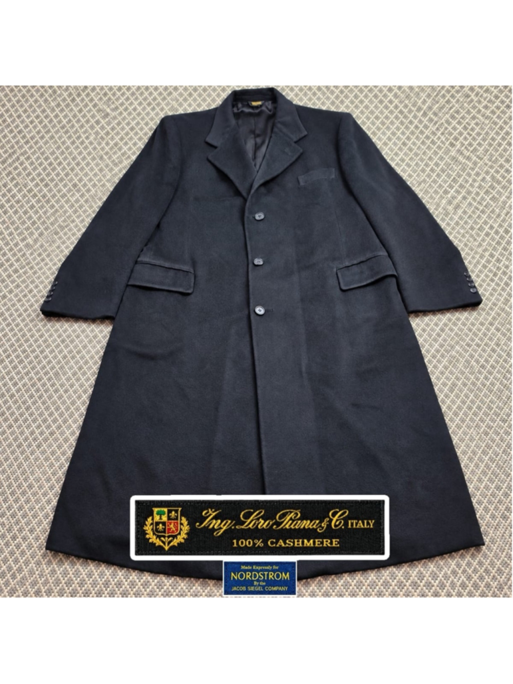 Loro Piana 100% Cashmere Mens Overcoat 44R Black Nordstrom Made in USA